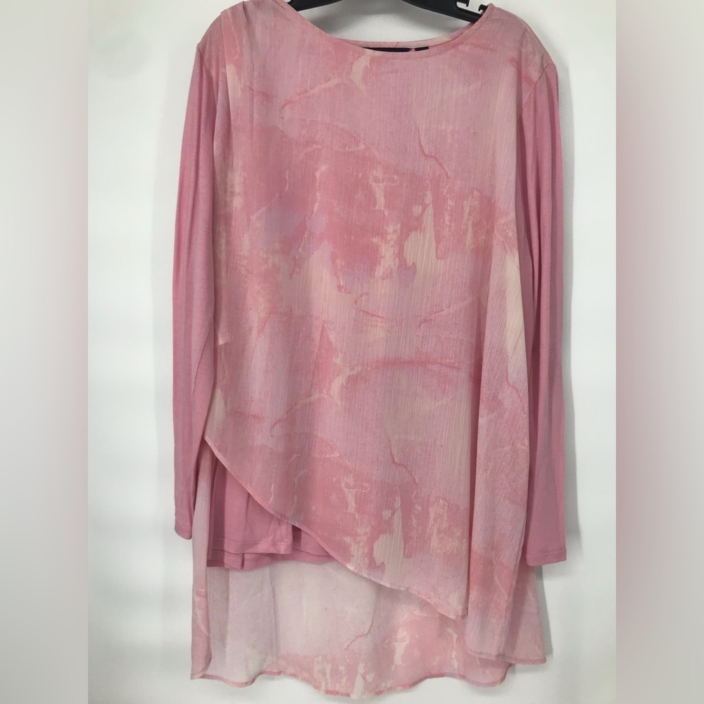 H by Halston Pink Watercolor Asymmetrical Top
